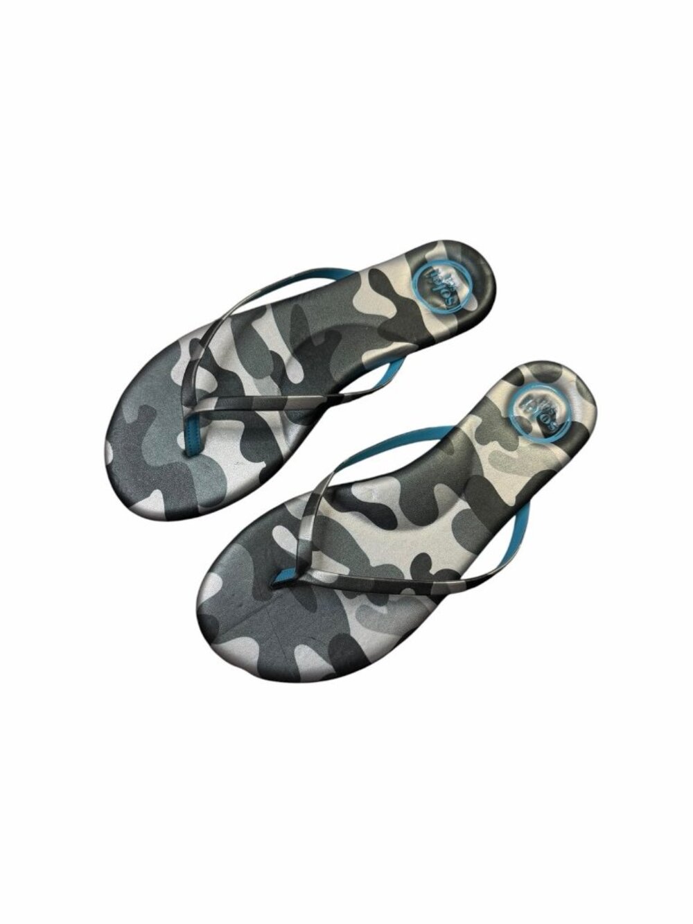 Solei Sea Camo Flip Flops Women’s Size 7 Gray Black Blue Thong Sandals NWOT